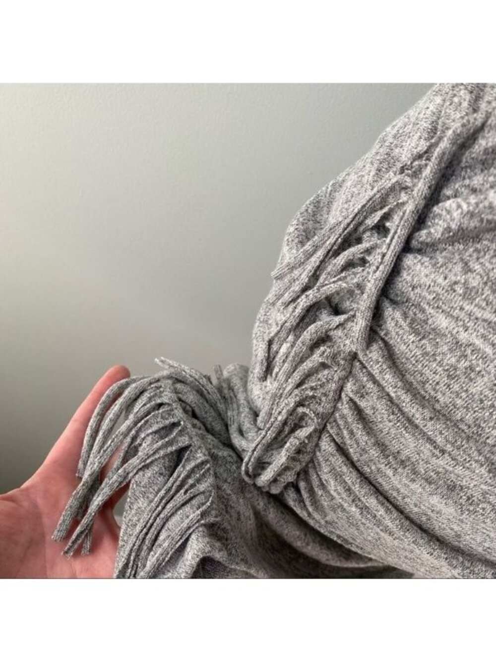 Express Fringe Ruched Racerback Heathered Gray Dress - Picture 6 of 12